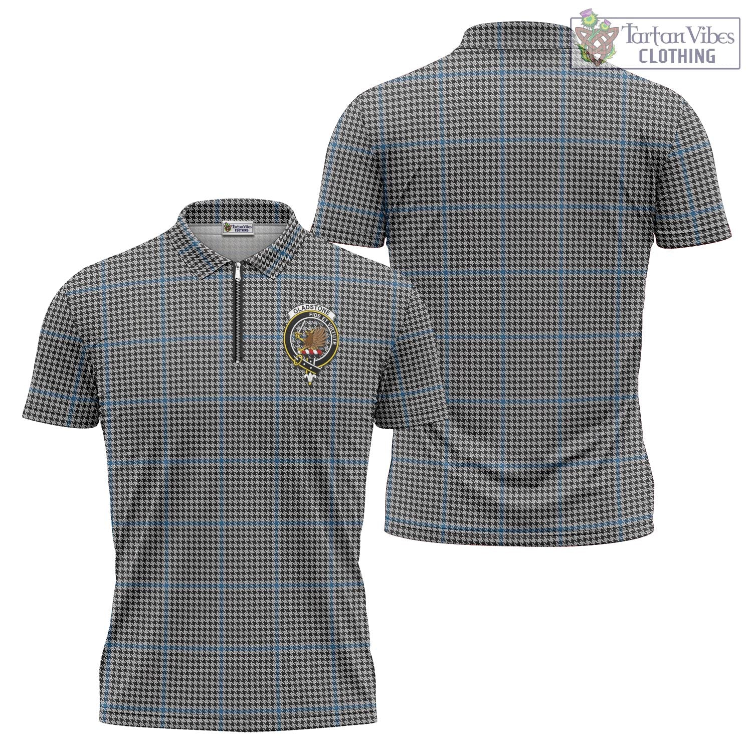 Tartan Vibes Clothing Gladstone Tartan Zipper Polo Shirt with Family Crest