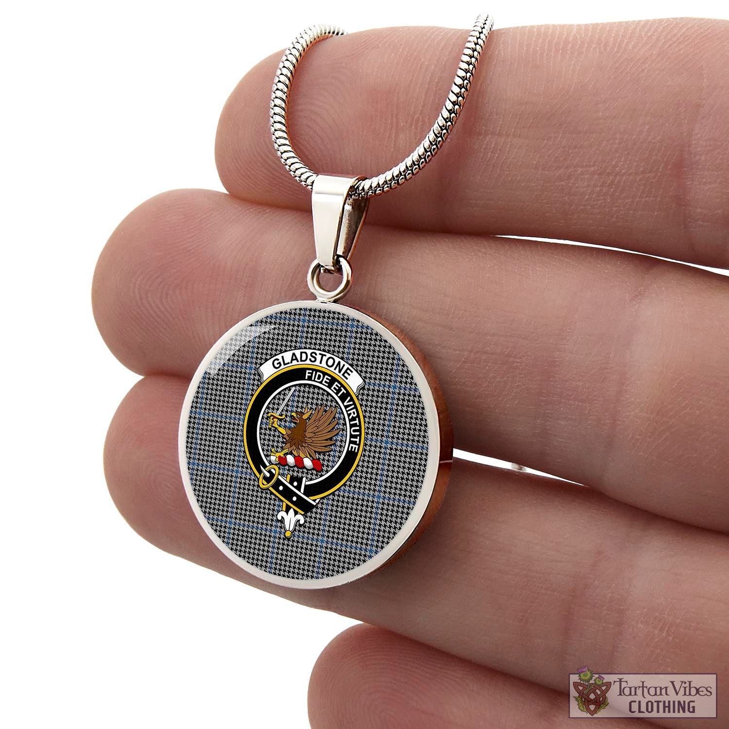 Tartan Vibes Clothing Gladstone Tartan Circle Necklace with Family Crest