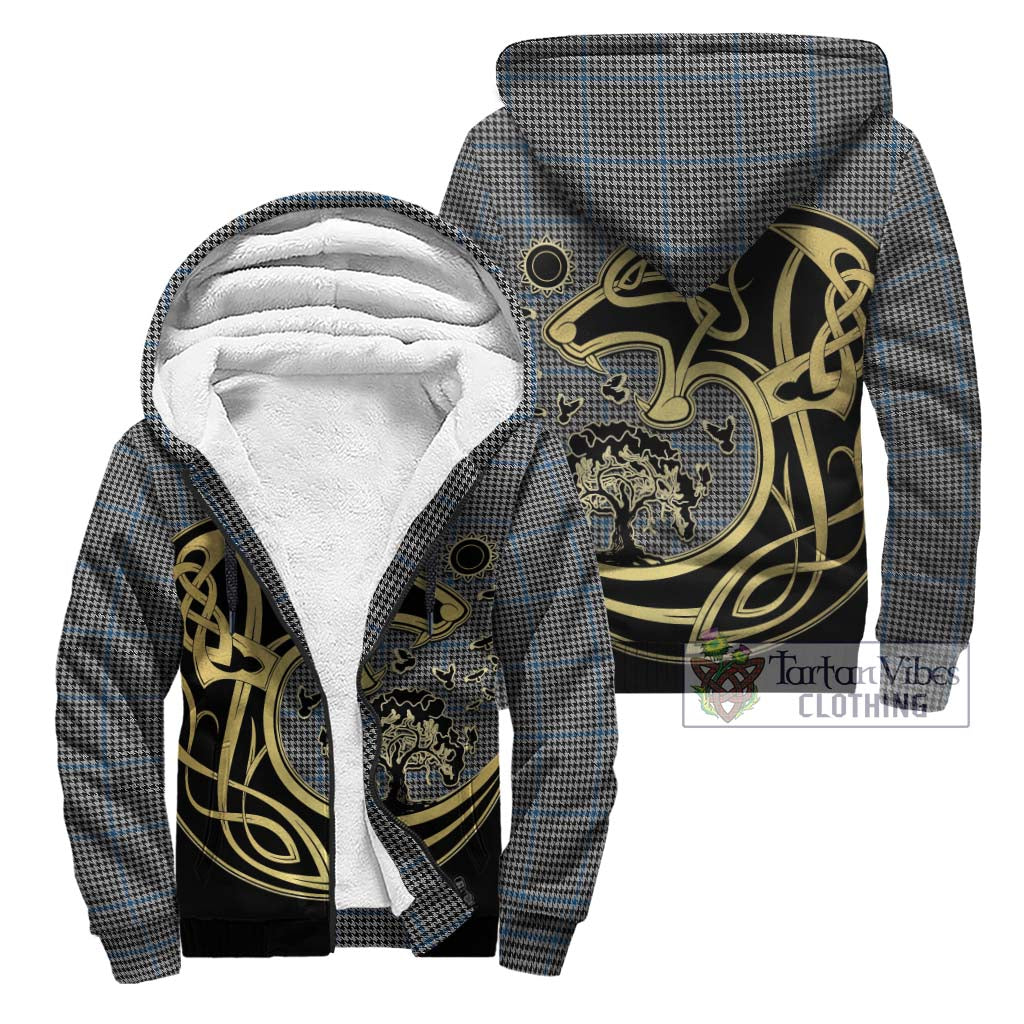Tartan Vibes Clothing Gladstone Tartan Sherpa Hoodie with Family Crest Celtic Wolf Style