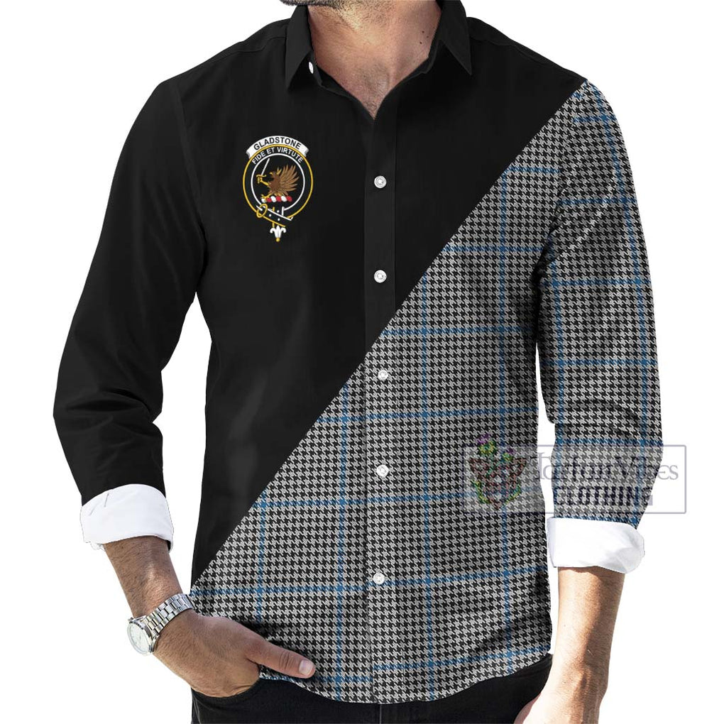 Gladstone Tartan Long Sleeve Button Shirt with Family Crest and Military Logo Style - Tartanvibesclothing Shop