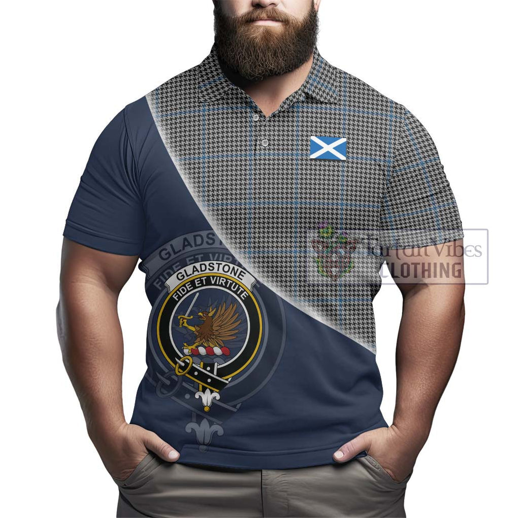 Gladstone Tartan Polo Shirt with Personalised National Flag and Family Crest Half Style - Tartanvibesclothing Shop