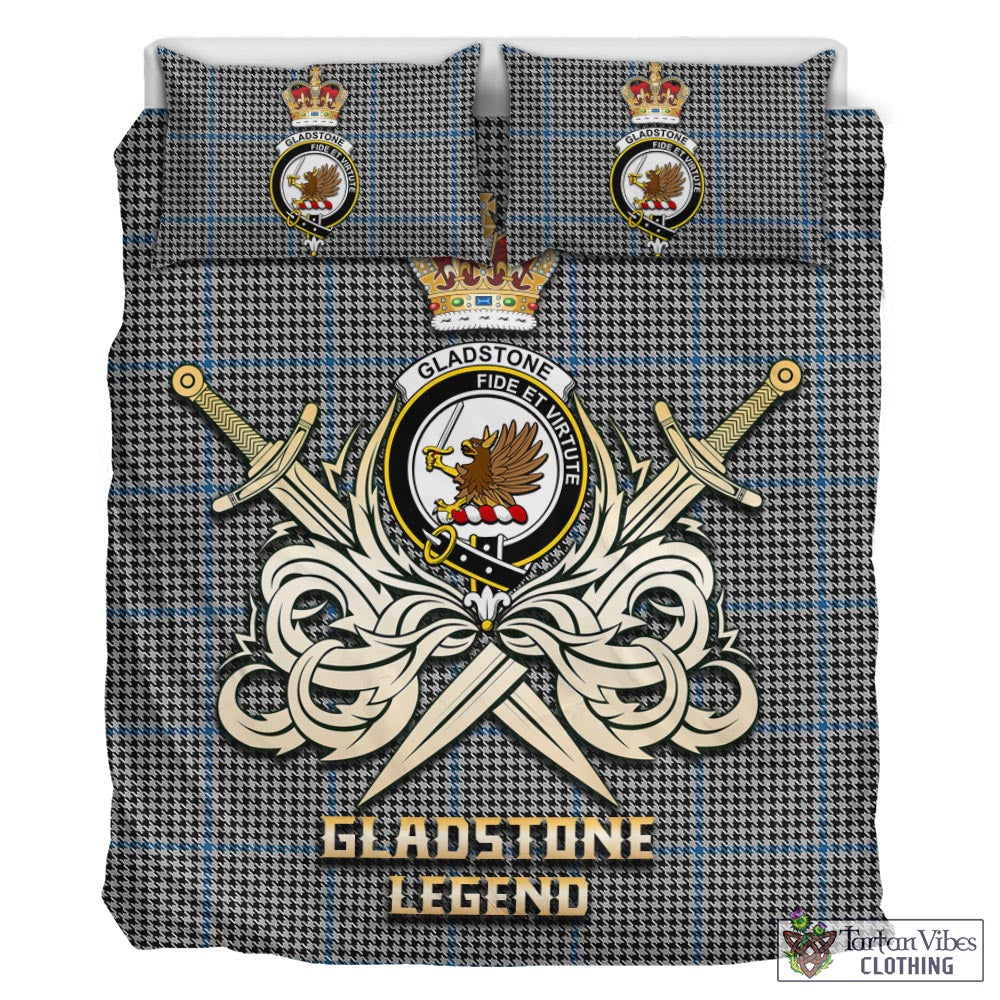 Tartan Vibes Clothing Gladstone Tartan Bedding Set with Clan Crest and the Golden Sword of Courageous Legacy