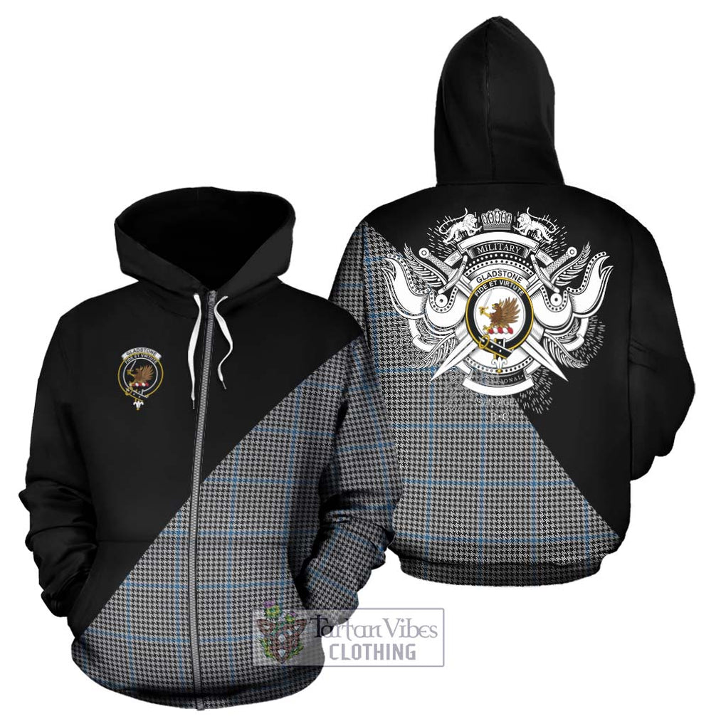 Gladstone Tartan Hoodie with Family Crest and Military Logo Style - Tartanvibesclothing Shop