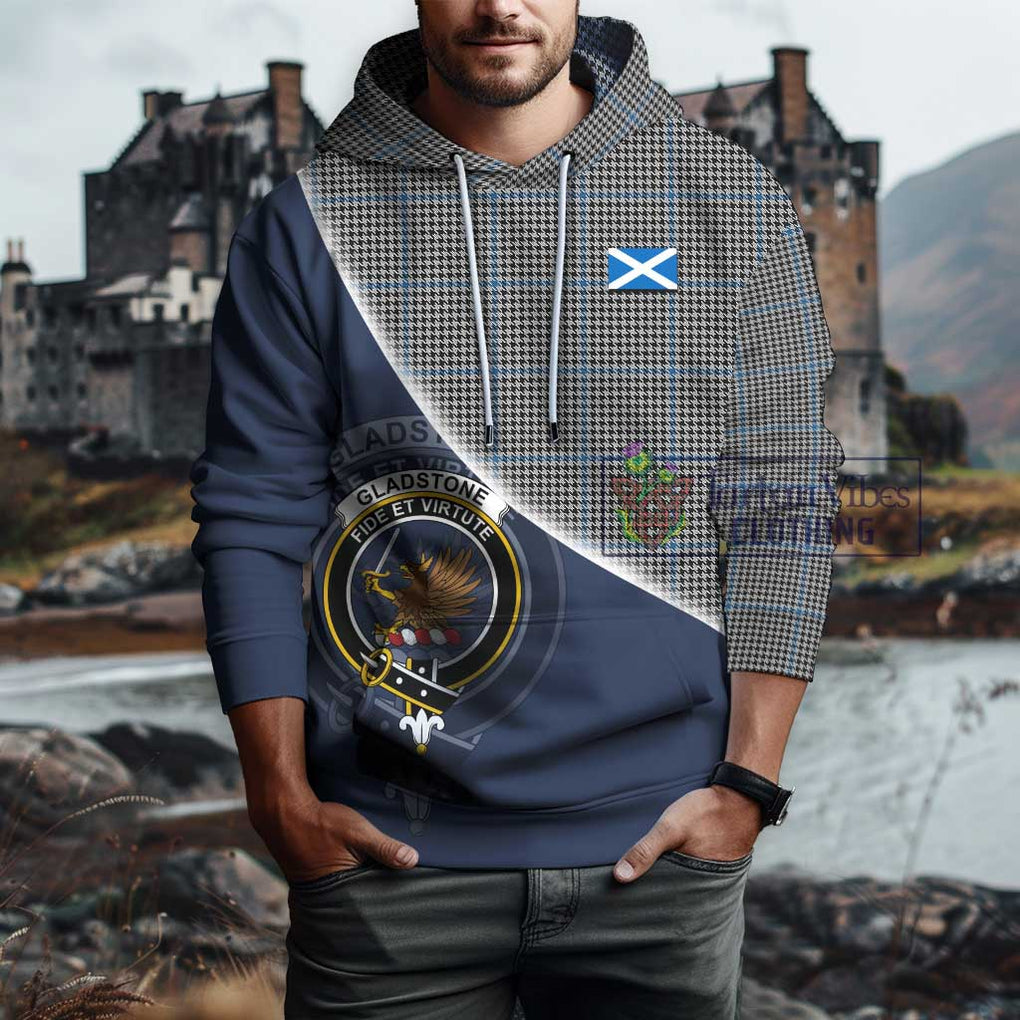 Gladstone Tartan Hoodie with Personalised National Flag and Family Crest Half Style - Tartanvibesclothing Shop