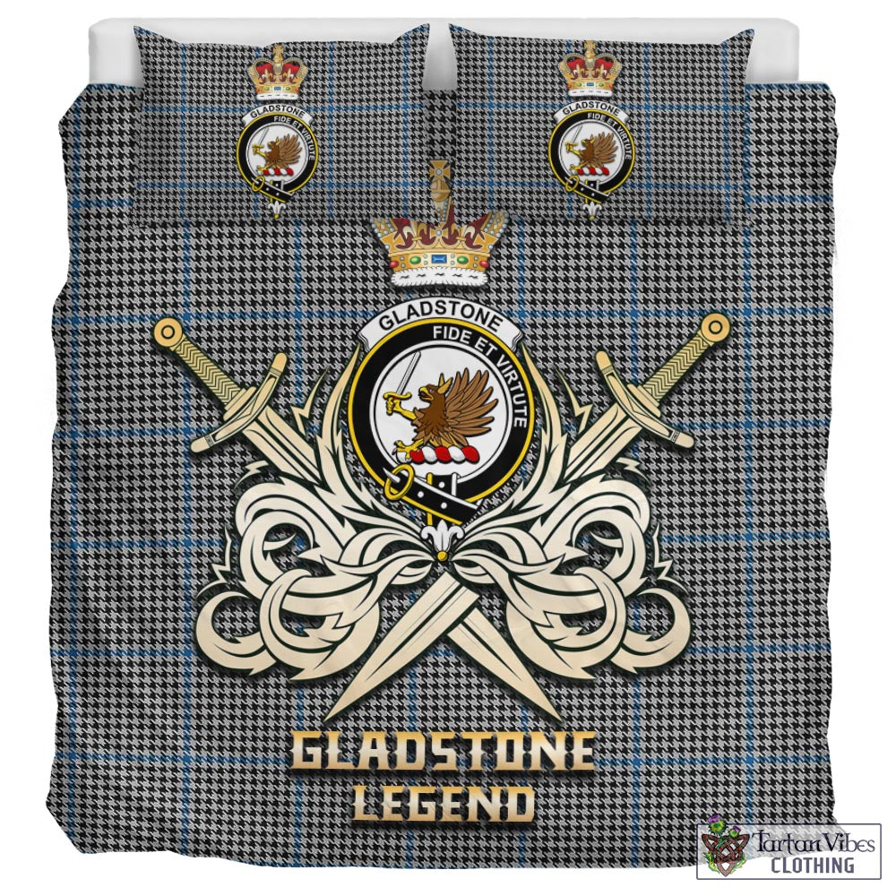 Tartan Vibes Clothing Gladstone Tartan Bedding Set with Clan Crest and the Golden Sword of Courageous Legacy