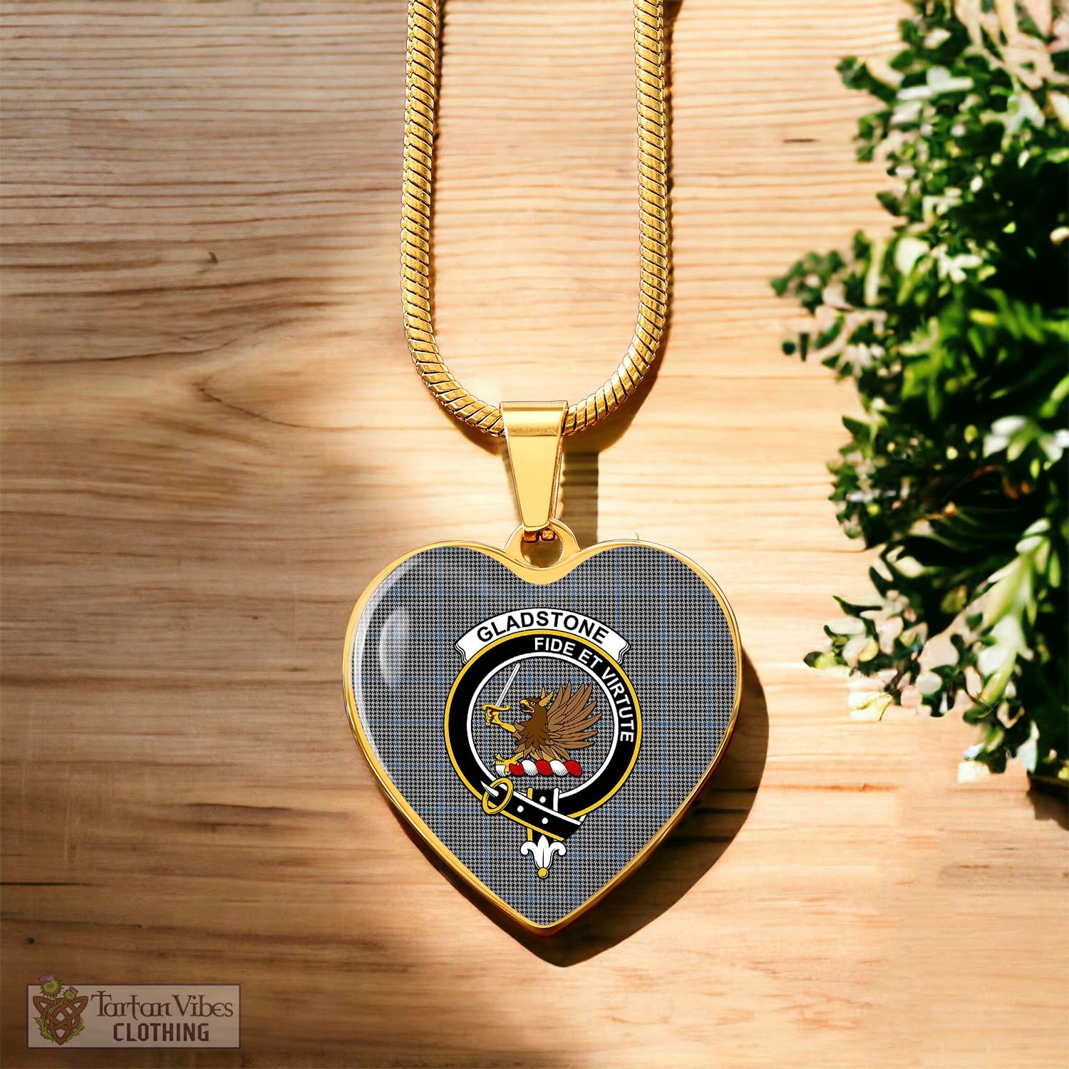 Tartan Vibes Clothing Gladstone Tartan Heart Necklace with Family Crest