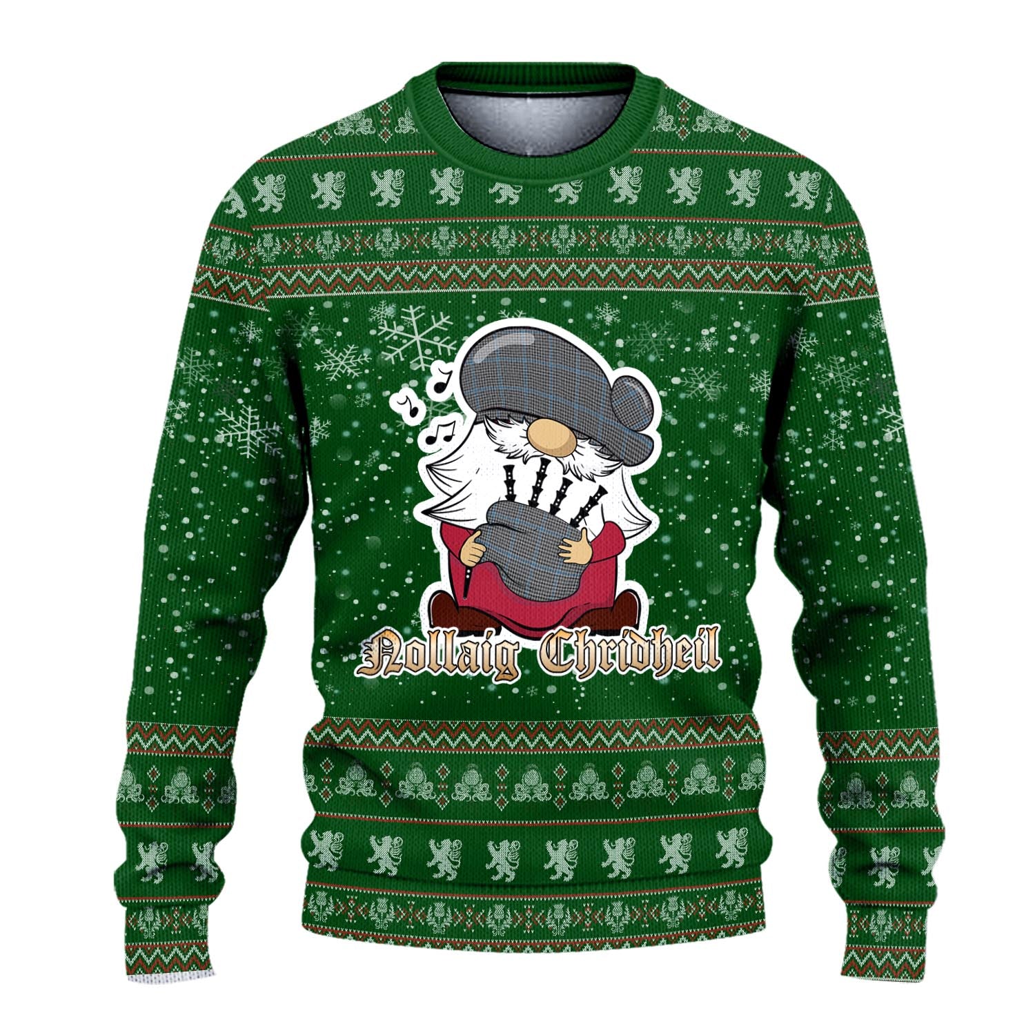 Gladstone Clan Christmas Family Knitted Sweater with Funny Gnome Playing Bagpipes - Tartanvibesclothing