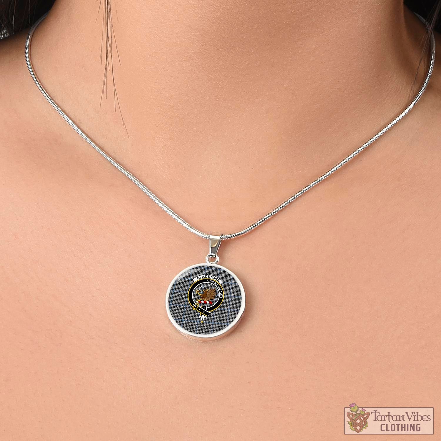 Tartan Vibes Clothing Gladstone Tartan Circle Necklace with Family Crest