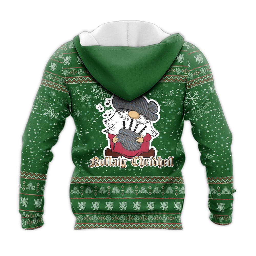 Gladstone Clan Christmas Knitted Hoodie with Funny Gnome Playing Bagpipes - Tartanvibesclothing