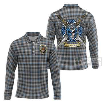 Gladstone (Gladstanes) Tartan Long Sleeve Polo Shirt with Family Crest Celtic Skull Style