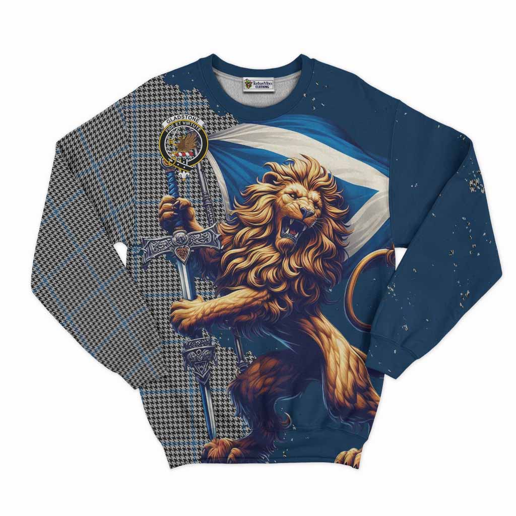 Tartan Vibes Clothing Gladstone (Gladstanes) Tartan Family Crest Sweatshirt with Scottish Majestic Lion