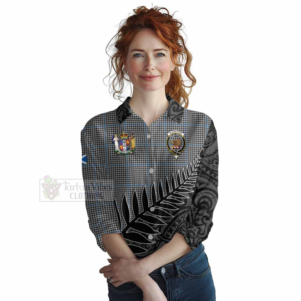 Tartan Vibes Clothing Gladstone (Gladstanes) Crest Tartan Women's Casual Shirt with New Zealand Silver Fern Half Style