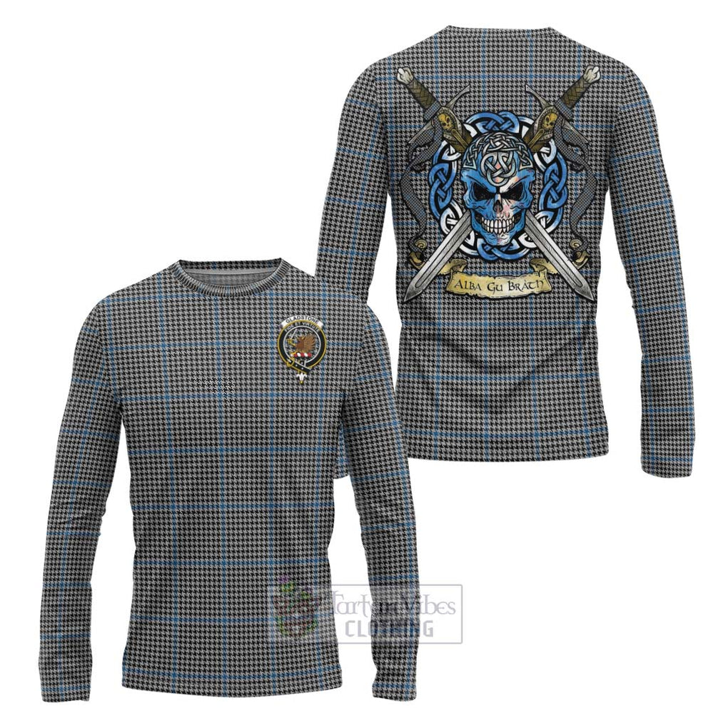 Tartan Vibes Clothing Gladstone (Gladstanes) Tartan Long Sleeve T-Shirt with Family Crest Celtic Skull Style