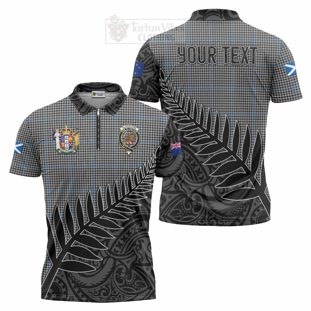 Tartan Vibes Clothing Gladstone (Gladstanes) Crest Tartan Zipper Polo Shirt with New Zealand Silver Fern Half Style