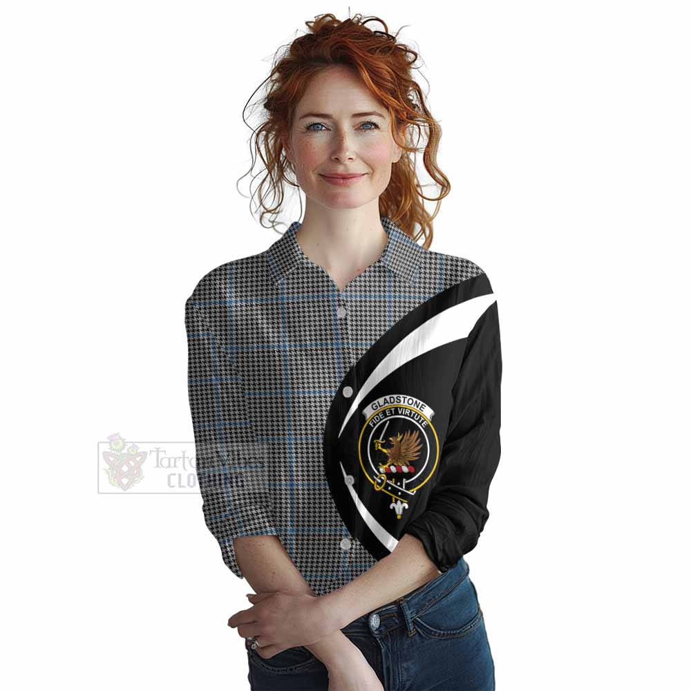 Tartan Vibes Clothing Gladstone (Gladstanes) Tartan Women's Casual Shirt with Family Crest Circle Style