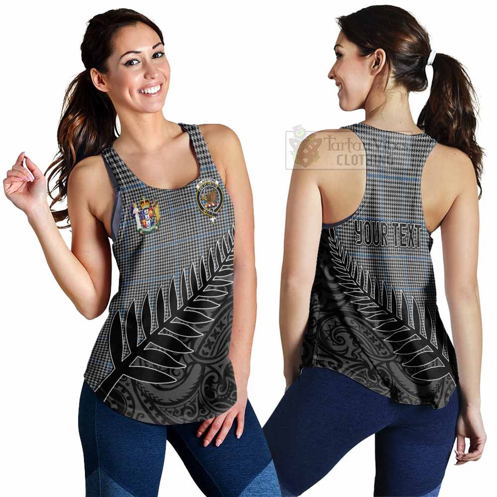 Tartan Vibes Clothing Gladstone (Gladstanes) Crest Tartan Women's Racerback Tanks with New Zealand Silver Fern Half Style