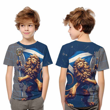 Gladstone (Gladstanes) Tartan Family Crest Kid T-Shirt with Scottish Majestic Lion