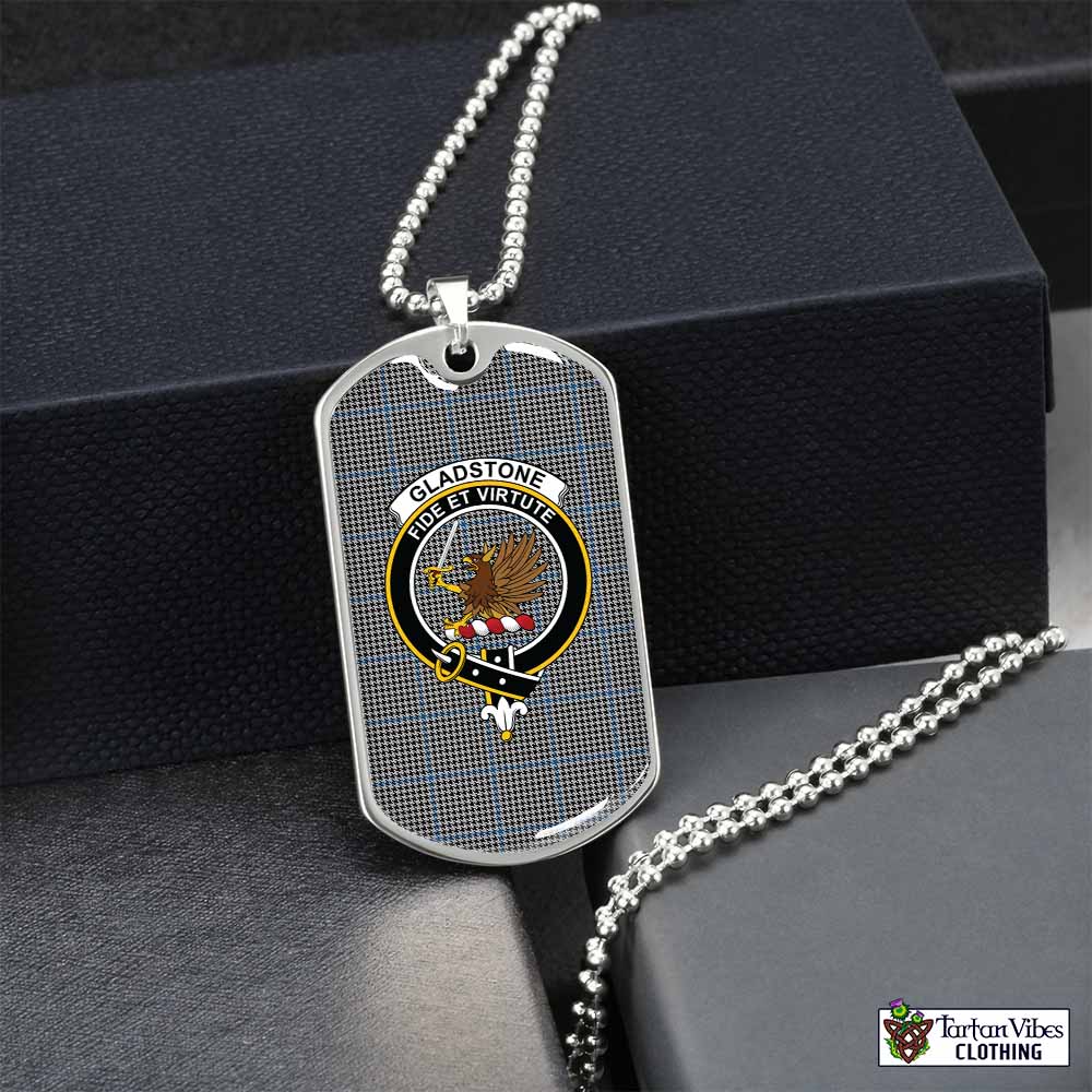 Tartan Vibes Clothing Gladstone (Gladstanes) Tartan Dog Tag Necklace with Family Crest