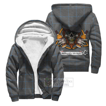 Gladstone (Gladstanes) Tartan Sherpa Hoodie with Family Crest and Bearded Skull Holding Bottles of Whiskey