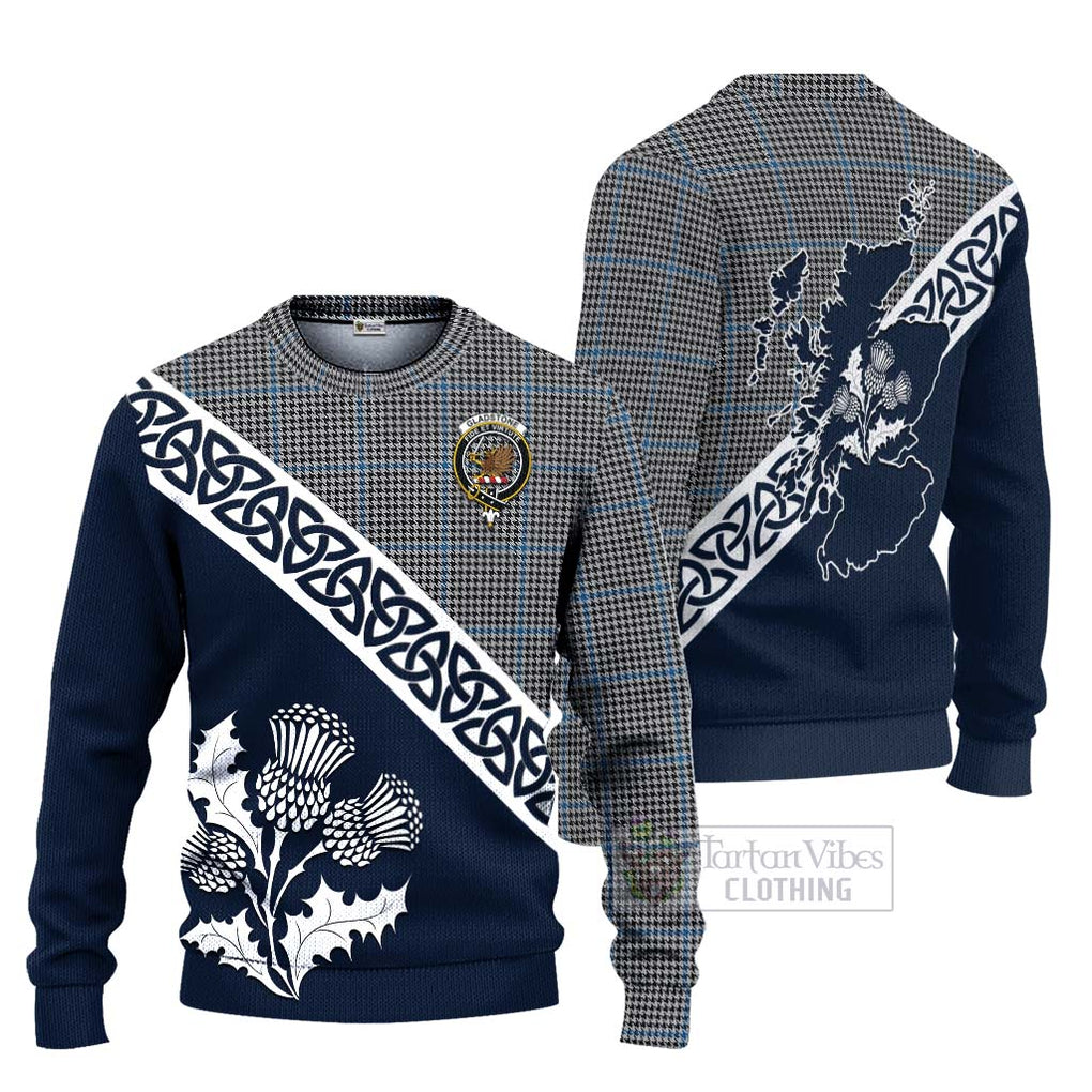 Tartan Vibes Clothing Gladstone (Gladstanes) Tartan Knitted Sweater Featuring Thistle and Scotland Map