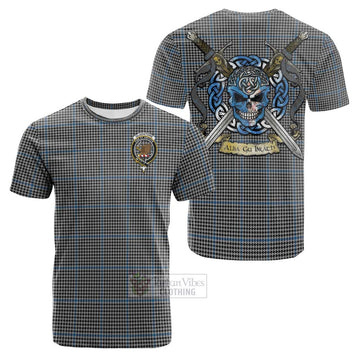 Gladstone (Gladstanes) Tartan Cotton T-shirt with Family Crest Celtic Skull Style