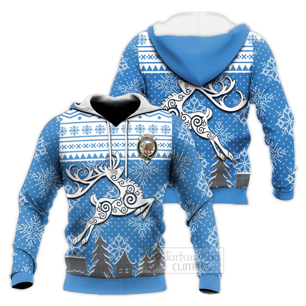 Tartan Vibes Clothing Gladstone (Gladstanes) Clan Christmas Knitted Hoodie Celtic Reindeer Style