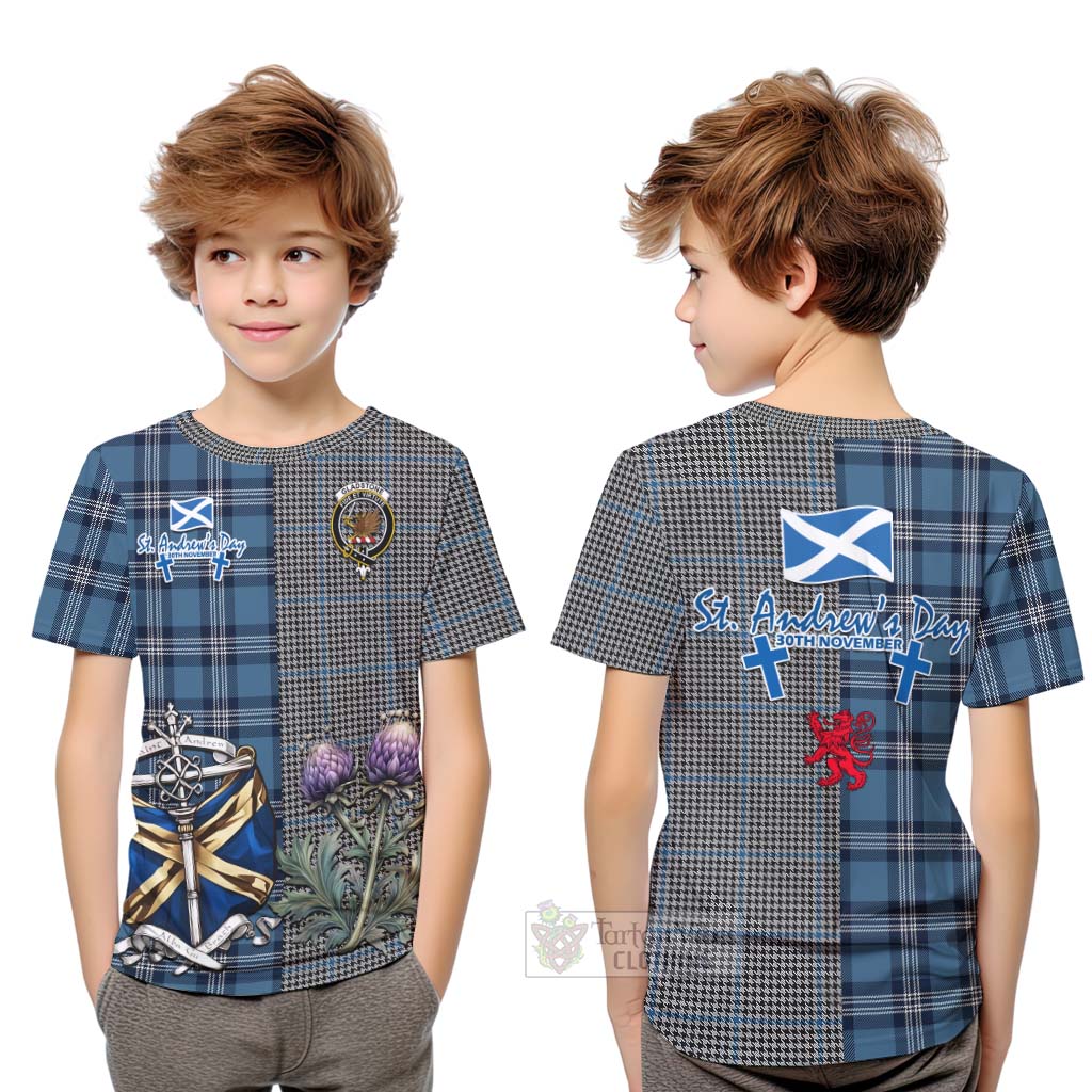 Tartan Vibes Clothing Gladstone (Gladstanes) Tartan Kid T-Shirt Happy St. Andrew's Day Half Tartan Style