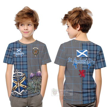 Gladstone (Gladstanes) Tartan Kid T-Shirt Happy St. Andrew's Day Half Tartan Style