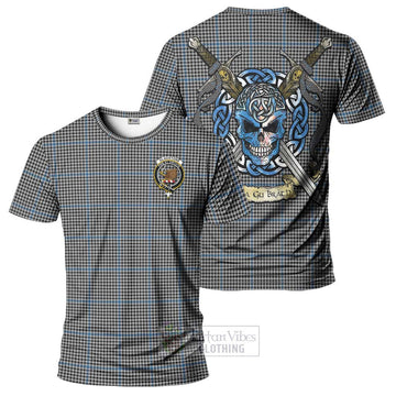 Gladstone (Gladstanes) Tartan T-Shirt with Family Crest Celtic Skull Style