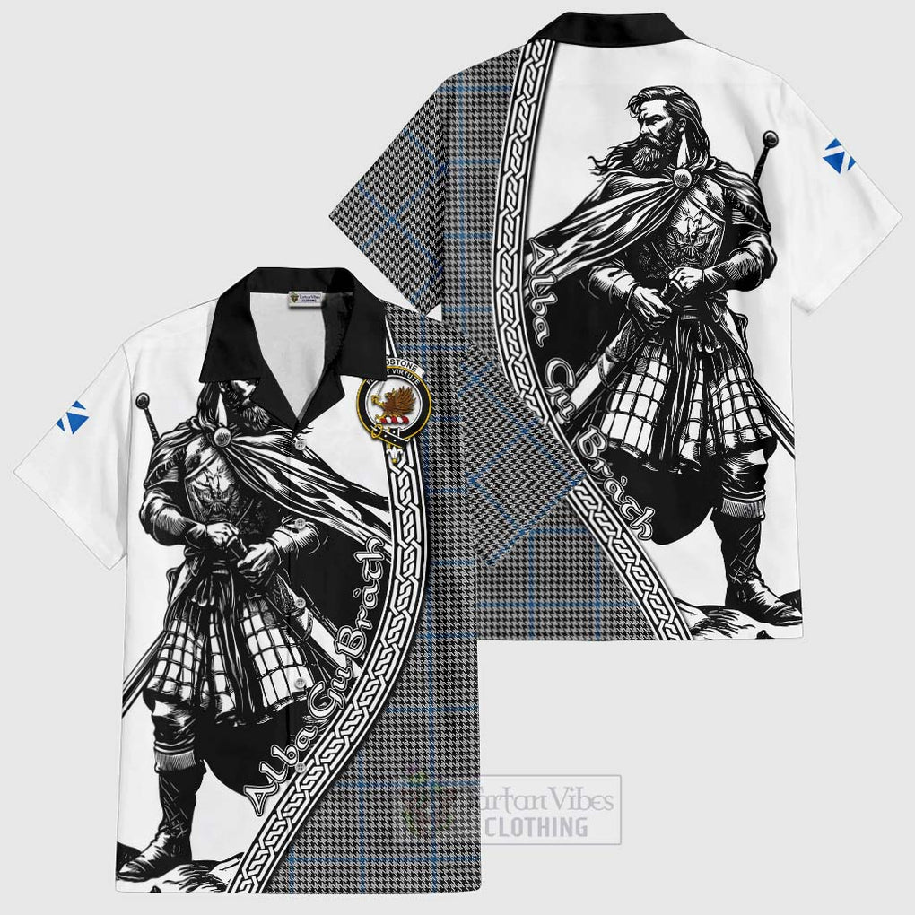 Tartan Vibes Clothing Gladstone (Gladstanes) Tartan Clan Crest Short Sleeve Button Shirt with Highlander Warrior Celtic Style