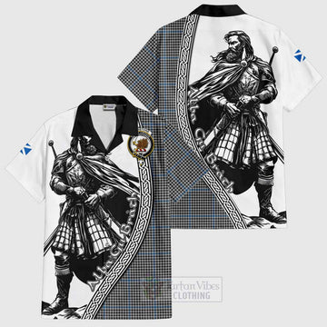 Gladstone (Gladstanes) Tartan Clan Crest Short Sleeve Button Shirt with Highlander Warrior Celtic Style