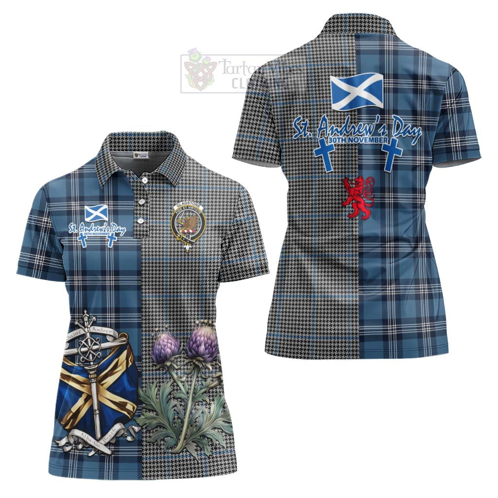 Tartan Vibes Clothing Gladstone (Gladstanes) Tartan Women's Polo Shirt Happy St. Andrew's Day Half Tartan Style