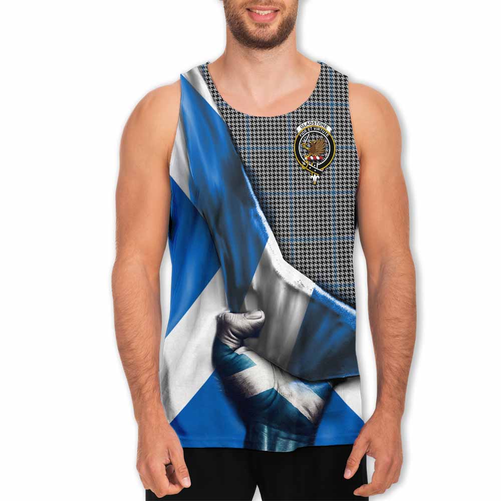 Tartan Vibes Clothing Gladstone (Gladstanes) Tartan Men's Tank Top with Family Crest Scotland Patriotic Style