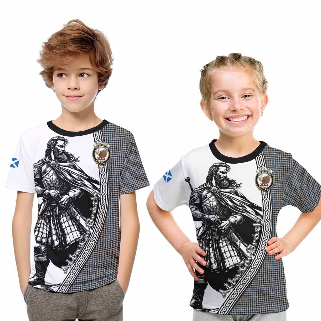 Gladstone (Gladstanes) Tartan Clan Crest Kid T-Shirt with Highlander Warrior Celtic Style