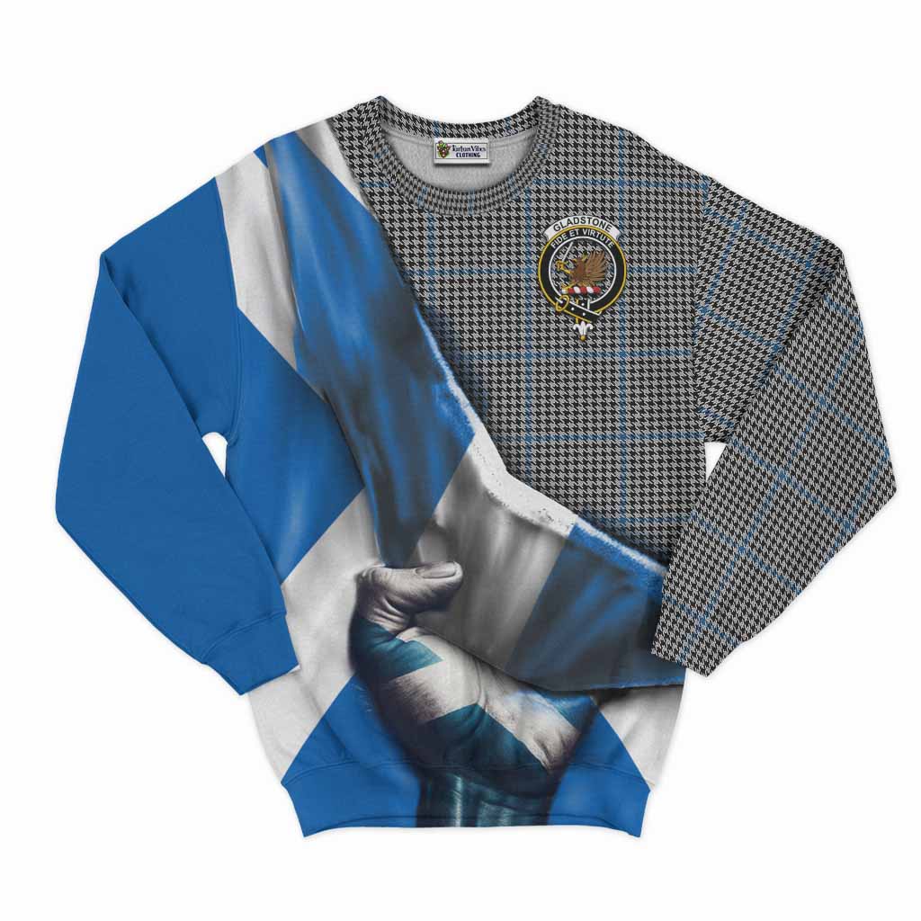 Tartan Vibes Clothing Gladstone (Gladstanes) Tartan Sweatshirt with Family Crest Scotland Patriotic Style