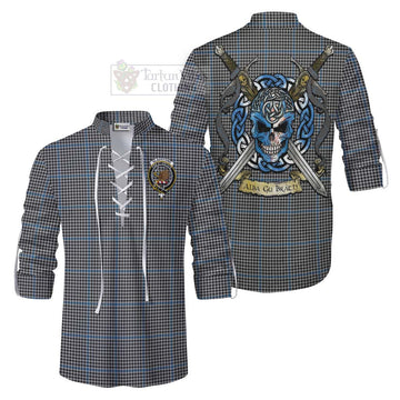 Gladstone (Gladstanes) Tartan Ghillie Kilt Shirt with Family Crest Celtic Skull Style