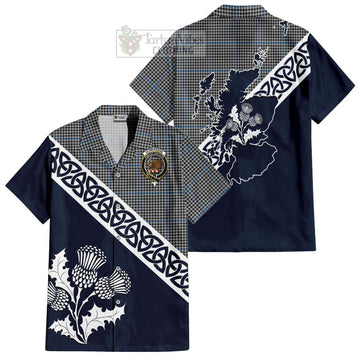 Gladstone (Gladstanes) Tartan Short Sleeve Button Shirt Featuring Thistle and Scotland Map