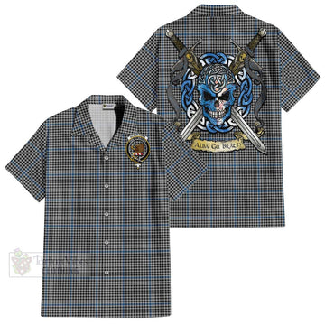 Gladstone (Gladstanes) Tartan Short Sleeve Button Shirt with Family Crest Celtic Skull Style