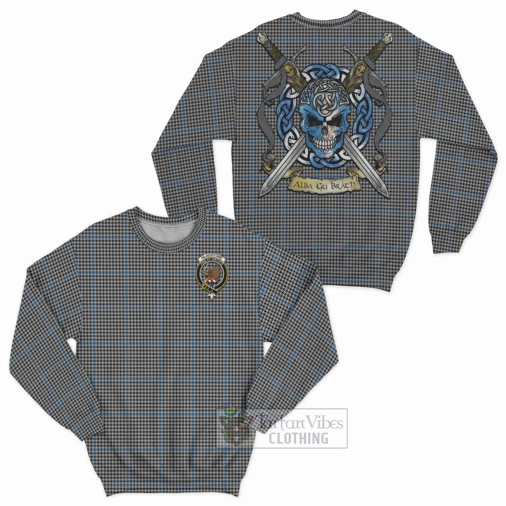 Tartan Vibes Clothing Gladstone (Gladstanes) Tartan Sweatshirt with Family Crest Celtic Skull Style