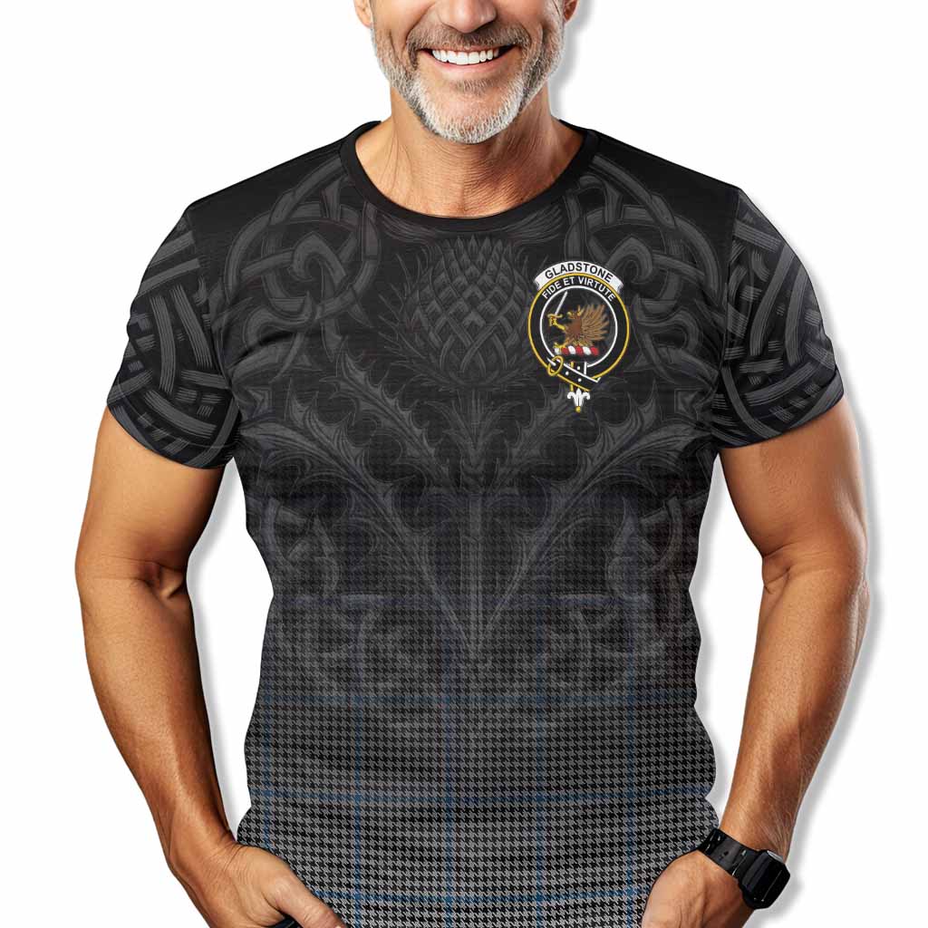 Tartan Vibes Clothing Gladstone (Gladstanes) Tartan T-Shirt with Family Crest Celtic Thistle Vibes