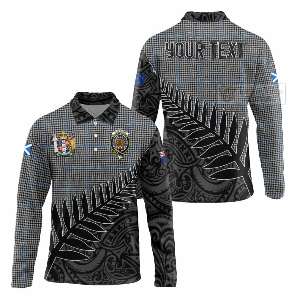 Tartan Vibes Clothing Gladstone (Gladstanes) Crest Tartan Long Sleeve Polo Shirt with New Zealand Silver Fern Half Style