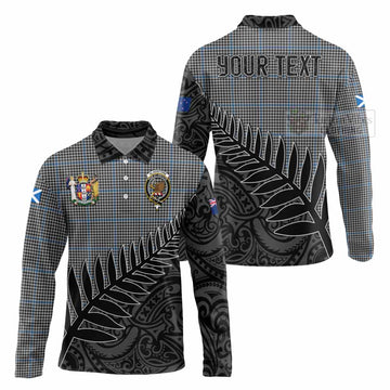 Gladstone (Gladstanes) Crest Tartan Long Sleeve Polo Shirt with New Zealand Silver Fern Half Style