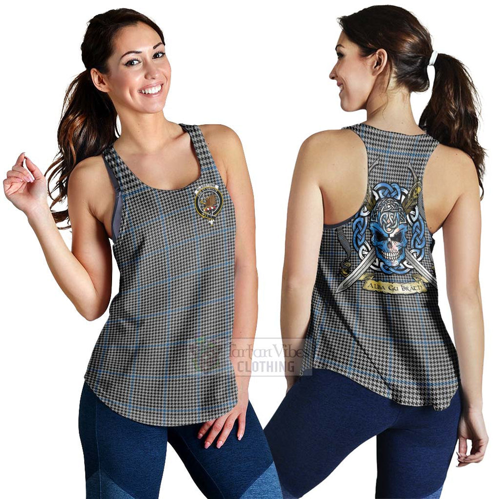 Tartan Vibes Clothing Gladstone (Gladstanes) Tartan Women's Racerback Tanks with Family Crest Celtic Skull Style