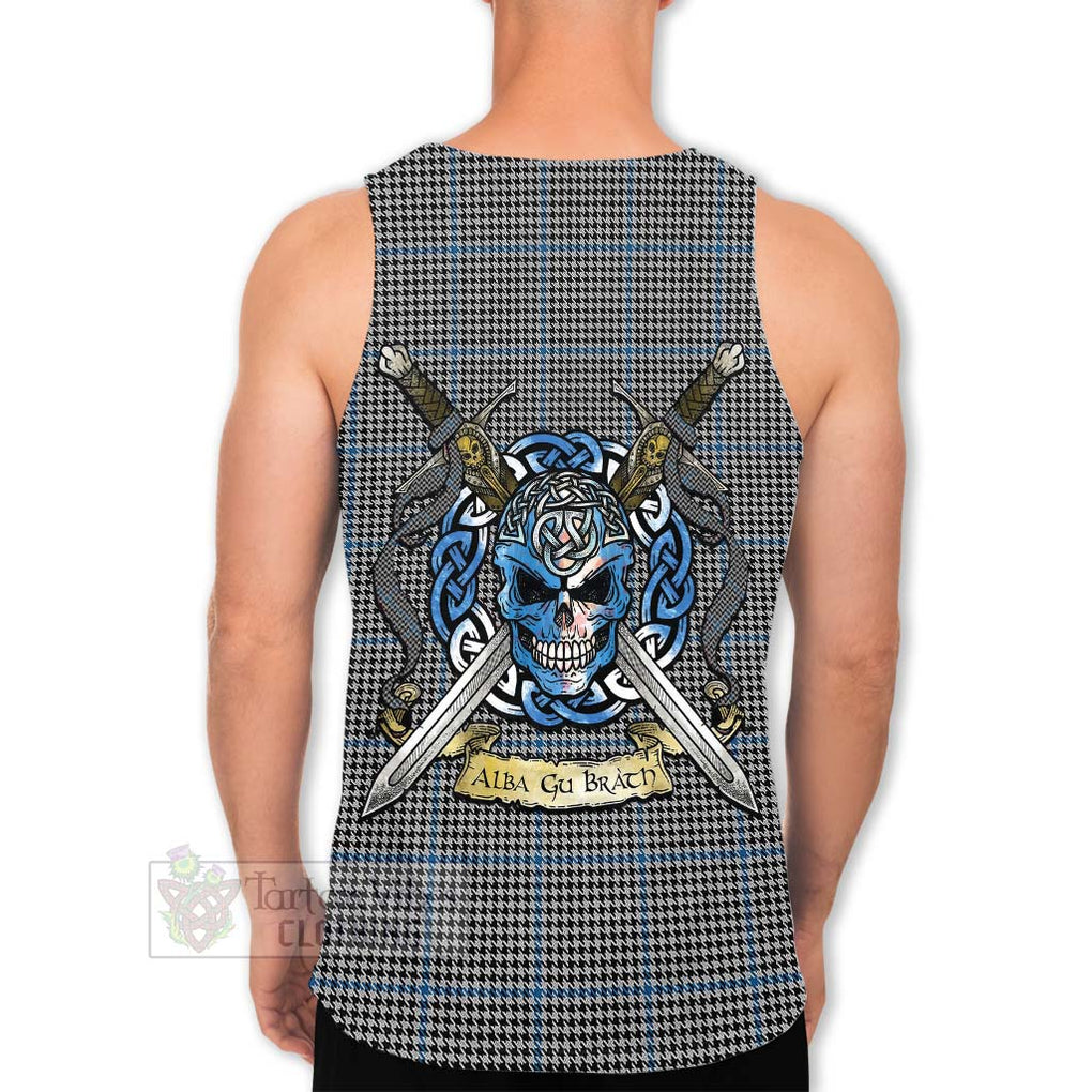 Tartan Vibes Clothing Gladstone (Gladstanes) Tartan Men's Tank Top with Family Crest Celtic Skull Style