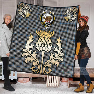 Gladstone (Gladstanes) Tartan Quilt with Family Crest and Golden Thistle Style