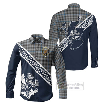 Gladstone (Gladstanes) Tartan Long Sleeve Button Shirt Featuring Thistle and Scotland Map