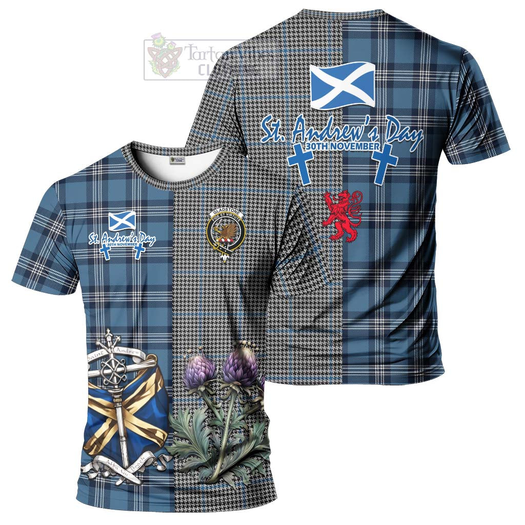 Tartan Vibes Clothing Gladstone (Gladstanes) Tartan T-Shirt Happy St. Andrew's Day Half Tartan Style