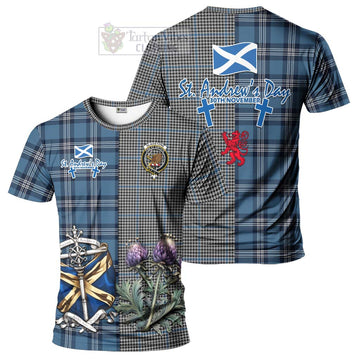 Gladstone (Gladstanes) Tartan T-Shirt Happy St. Andrew's Day Half Tartan Style