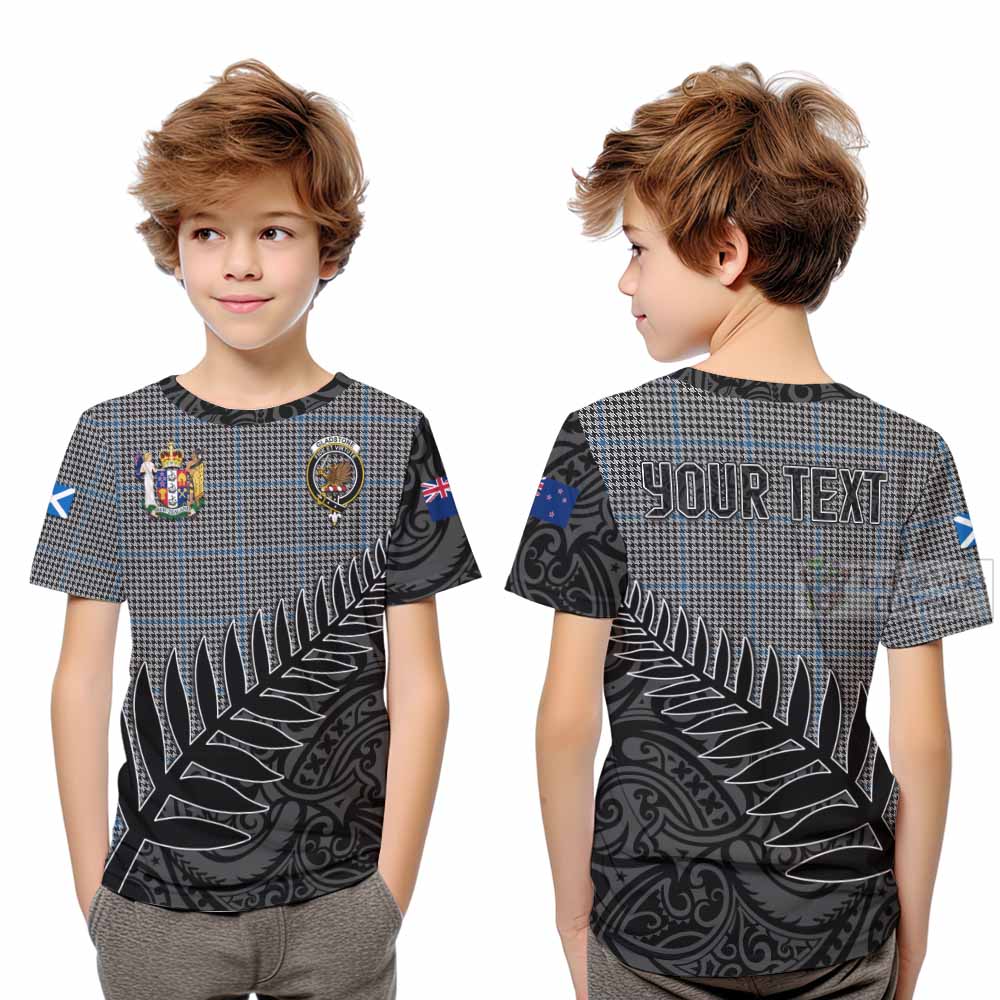 Tartan Vibes Clothing Gladstone (Gladstanes) Crest Tartan Kid T-Shirt with New Zealand Silver Fern Half Style