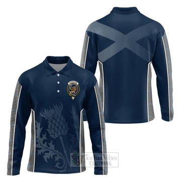 Gladstone (Gladstanes) Tartan Long Sleeve Polo Shirt with Family Crest and Scottish Thistle Vibes Sport Style